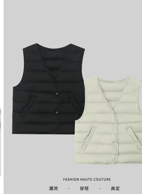 木岸muan轻松感小马甲定制宽松无袖白鸭绒马甲羽绒上衣女JD-680-1