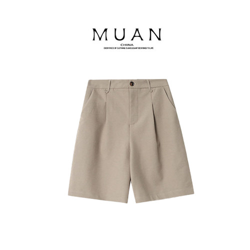 木岸muan卡尔中裤夏季定制宽松高腰西装休闲中裤女YJ-23427