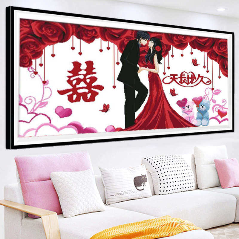 成品结婚出售2024新款机绣高端十字绣线绣纯手工已绣好的带框客厅