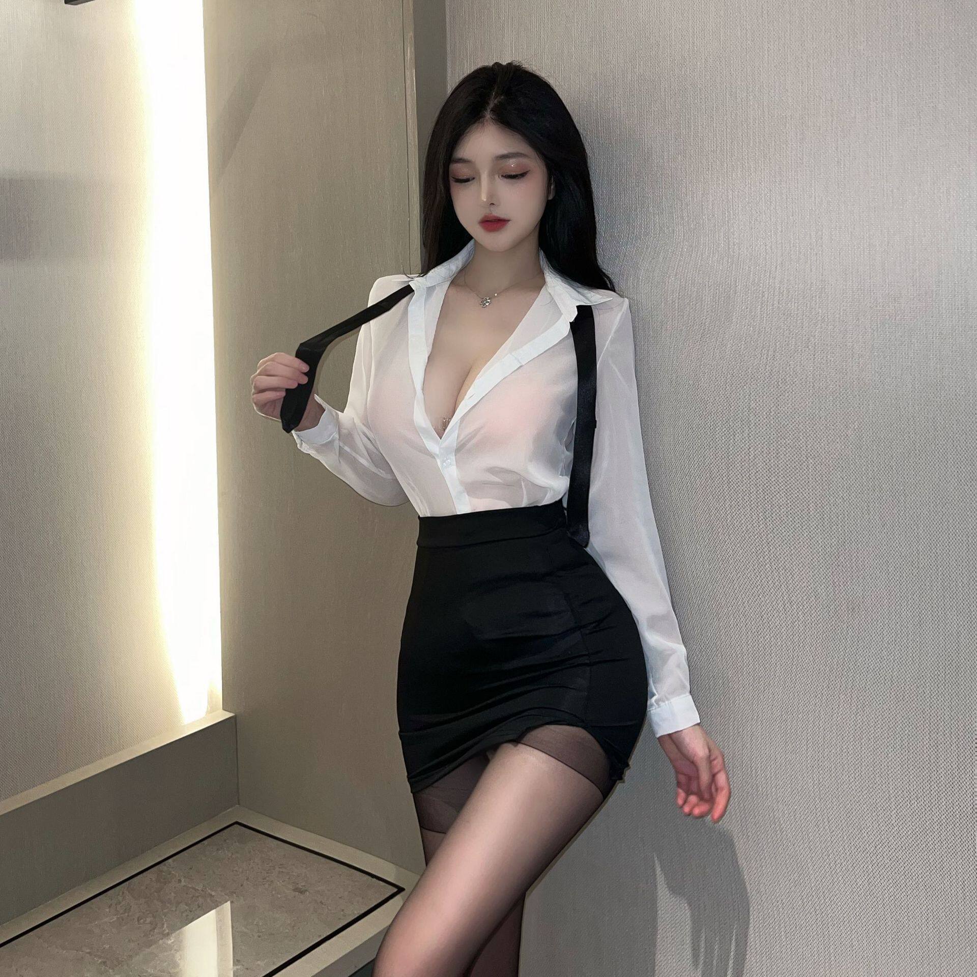 性感睡衣女高级感制服秘书蕾丝抹胸夏季冰丝薄款情侣情调趣味内衣