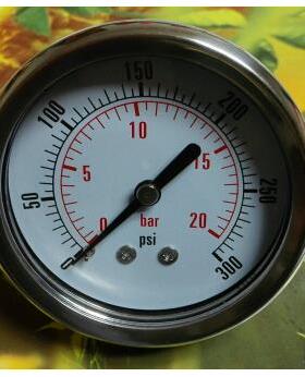 63mm 轴向指针气压表 不锈钢壳铜螺纹 压力0-20bar 300psi NPT1/4