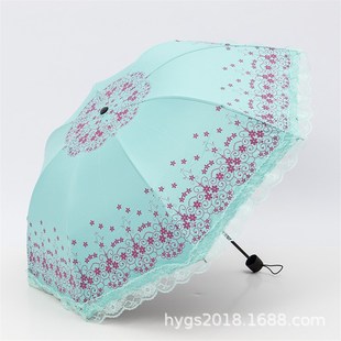 三折叠女士黑胶蕾丝镶边防紫外线防晒遮阳太阳伞Y晴雨两用雨 新款