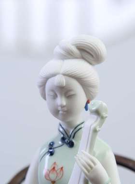 陶瓷人物摆件琴棋书画青瓷仕女中式复古古典美女乐器侍女工厂花瓶