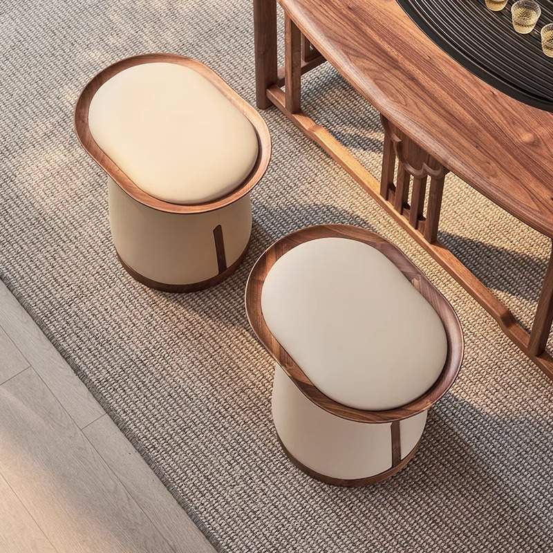 北美进口黑胡桃实木凳子新中式茶台凳子设计师新款卧室梳妆凳圆凳