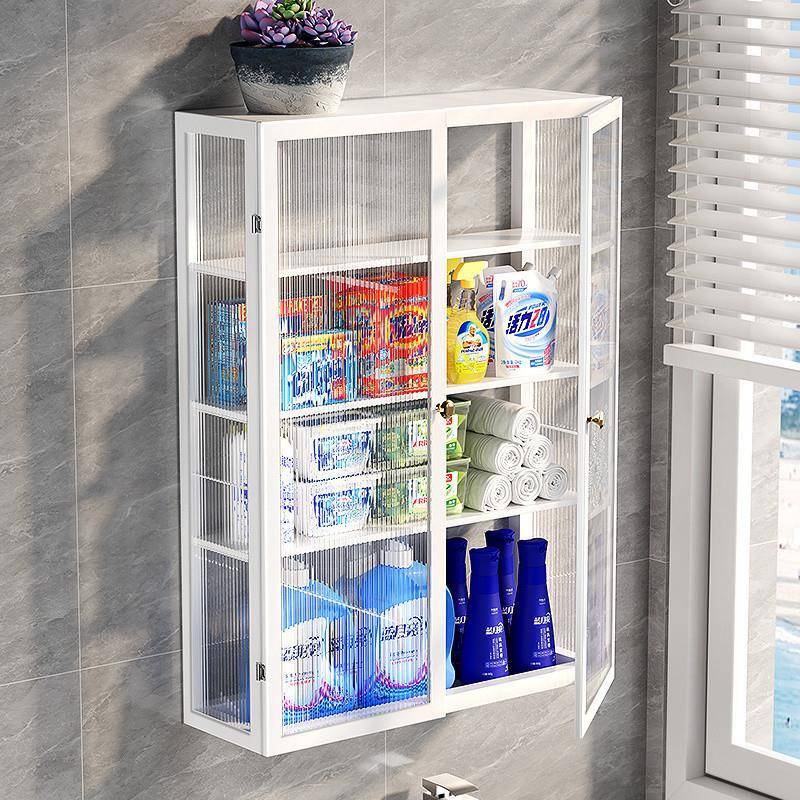 d!阳台置物架带柜门墙上浴室免打孔收纳架卫生间洗衣机墙面壁挂柜
