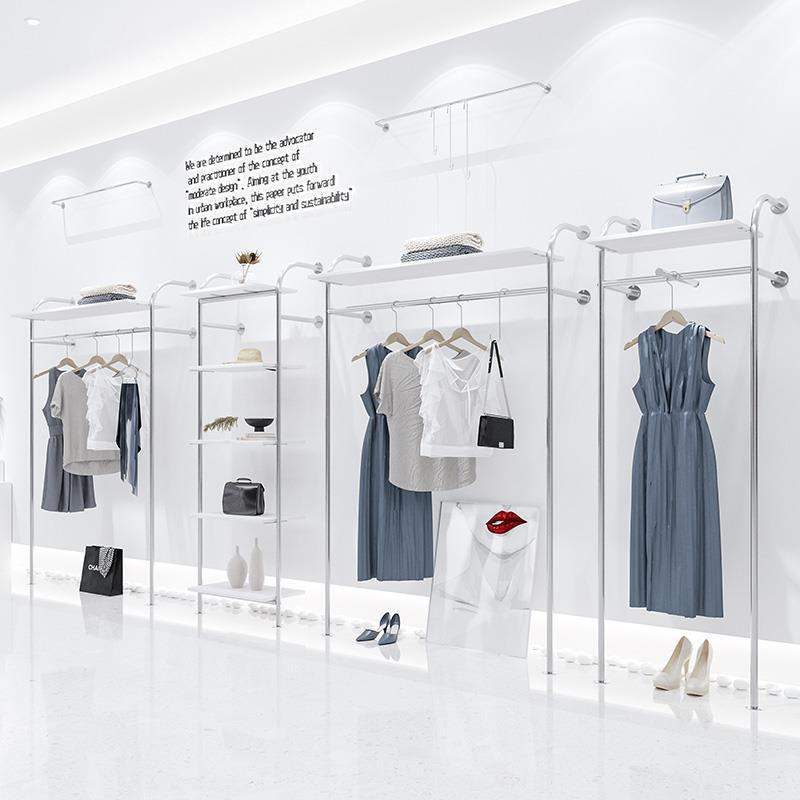 服装店上墙展示架简约轻奢衣服不锈钢拉丝服饰创意女装陈列货架