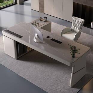 岩板办公桌茶桌一体两用电脑桌书房高端老板现代简约轻奢转角书桌