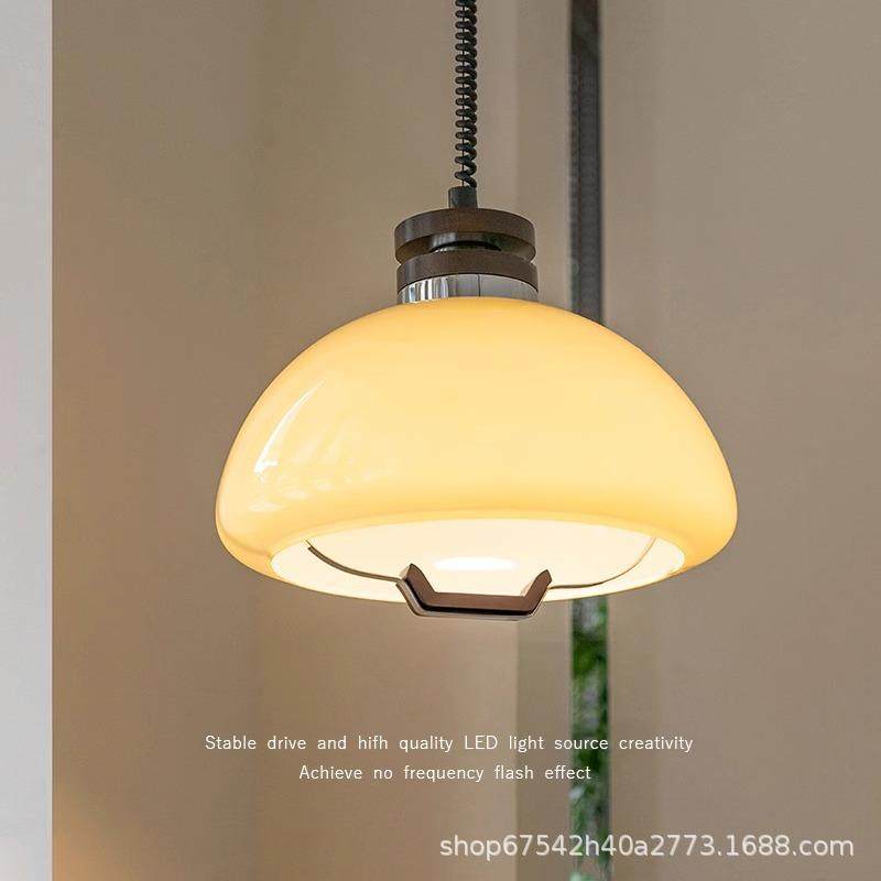 中古玻璃餐厅吊灯餐厅圆桌吧台灯复古实木可伸缩调节高度奶油风灯