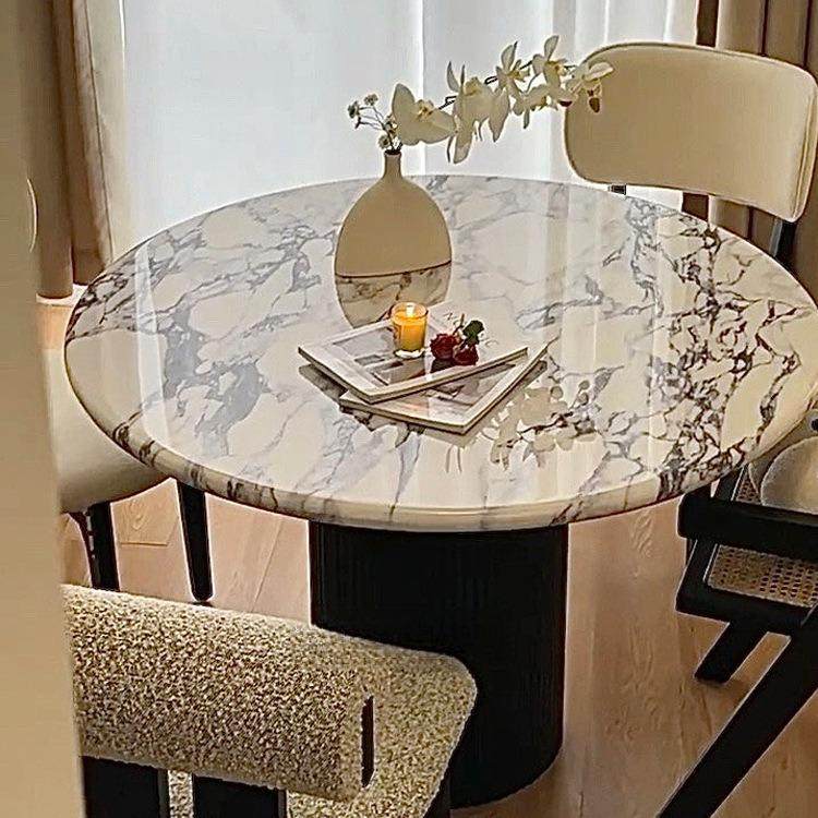 餐桌家用实木小户型现代简约轻奢圆形大理石奶油风法式复古餐桌