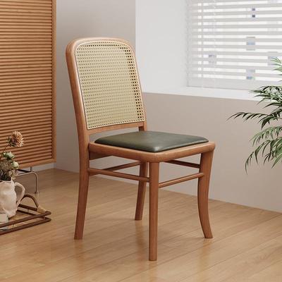 中古风美式餐椅复古樱桃色实木家用椅子藤编阳台休闲椅2024新款