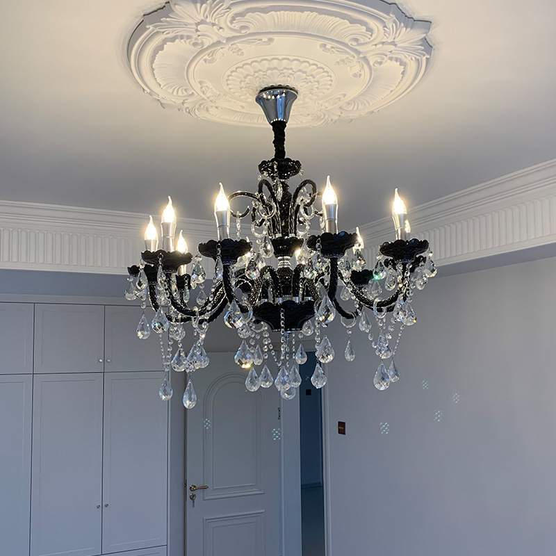 黑色蜡烛灯复古法式客厅吊灯水晶房间主灯欧式高端大灯大气餐厅灯