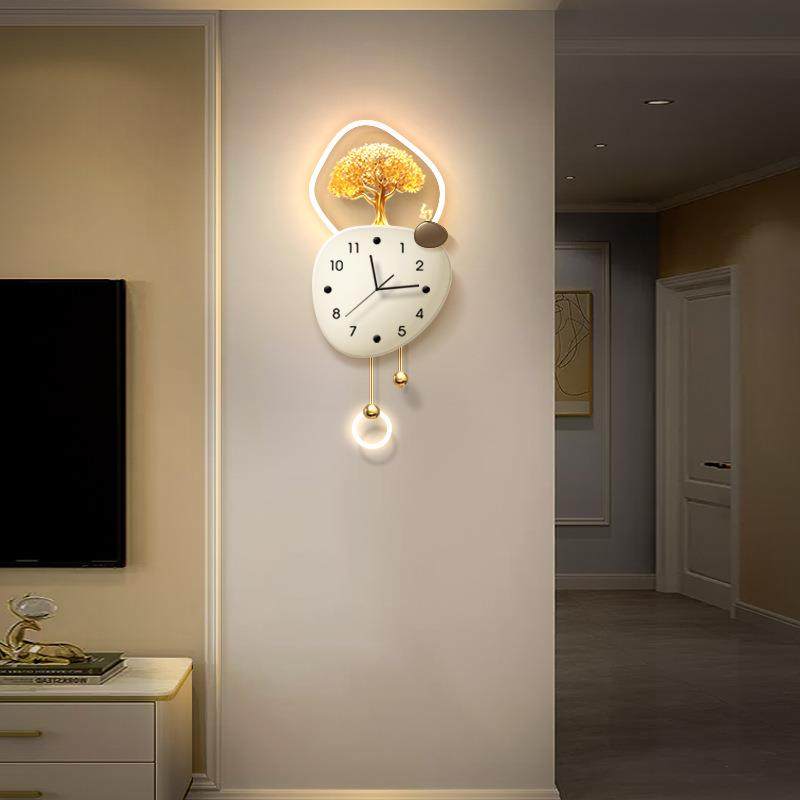 石来运转客厅钟表挂钟轻奢高档装饰时钟挂墙壁灯画餐厅简约壁钟表