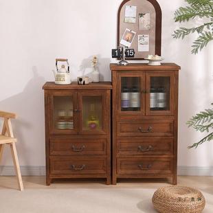 实木带门斗柜餐边柜一体中式复古客厅餐厅靠墙收纳柜多功能储物柜