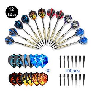 12支镖18g铁镀铜安全软式飞镖黑铝合金镭射尾翼盒装darts塑胶飞镖