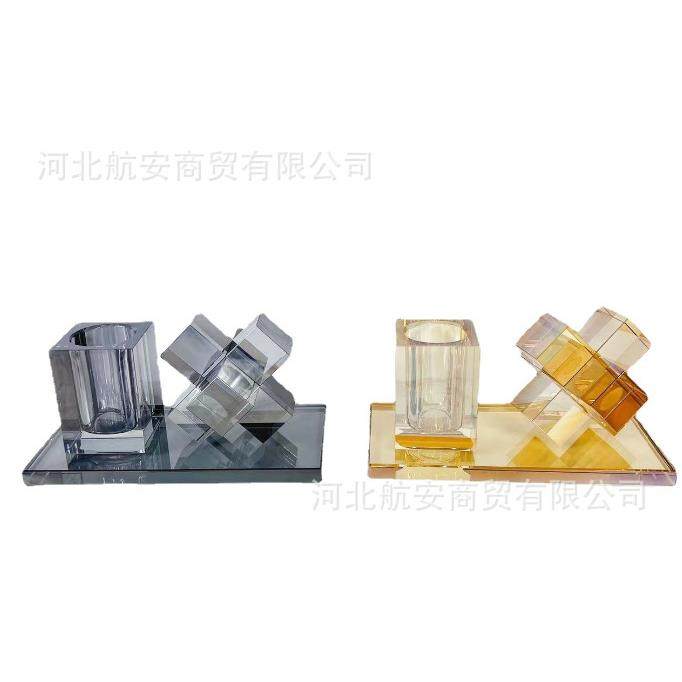 现代简约创意水晶笔筒样板房售楼处书房桌面书桌水晶工艺品饰品,金属材料及制品,金属加工件/五金加工件,淘宝优惠券,粉丝福利购,淘宝优惠卷