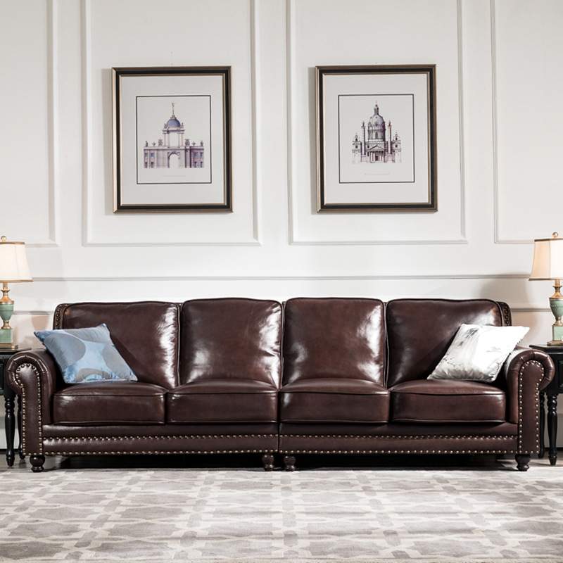 美式轻奢客厅三人真皮沙发组合复古油蜡皮多人位小居室沙发工厂