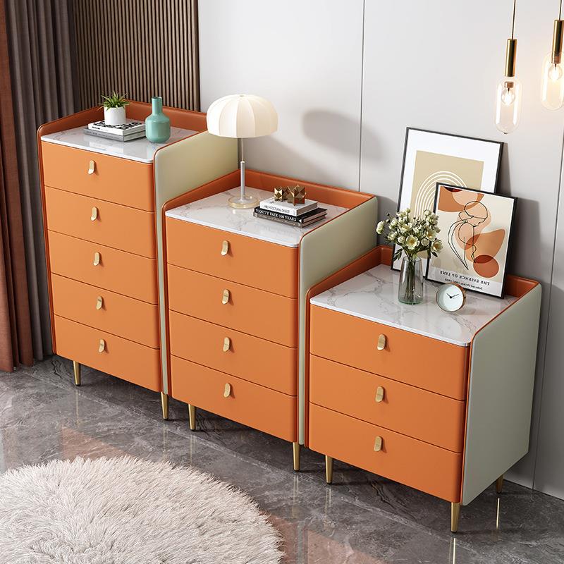 轻奢岩板五斗柜实木皮质简约现代卧室储物收纳可带锁意式三四斗橱