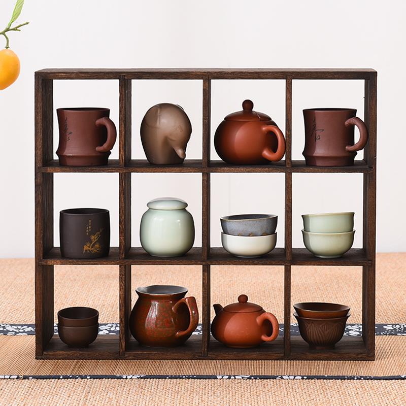 0A实木多宝阁摆件置物架茶杯架子茶具收纳架茶壶展示架博古架格子