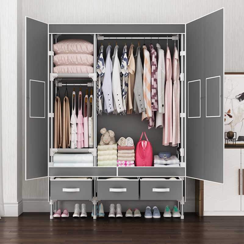 简易衣柜家用卧室组装布艺衣柜出租房结实耐用经济型钢管加粗加固