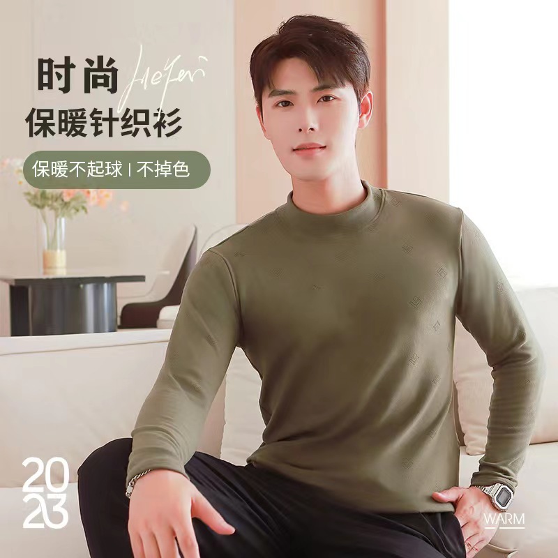 日本品质保暖衣发热加厚加绒男士单衣上衣青年秋衣冬季半高领打底