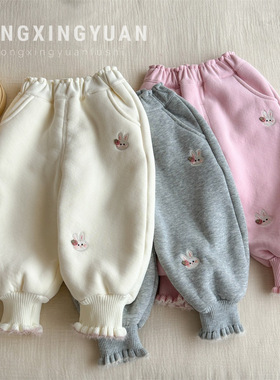 日本品质清仓加绒卫裤冬款新款宝宝冬季长裤一体绒儿童冬装裤子童