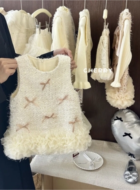 日本品质甜美女童公主裙秋冬女宝周岁礼服裙儿童时髦小香风加绒连