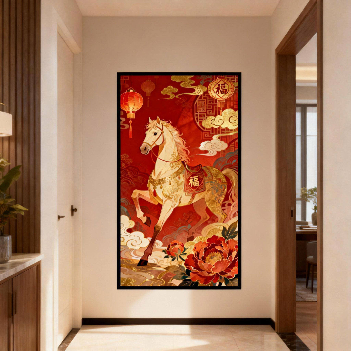 新年马年马到成功入户玄关贴画立体自粘装饰壁画高端过道墙贴纸