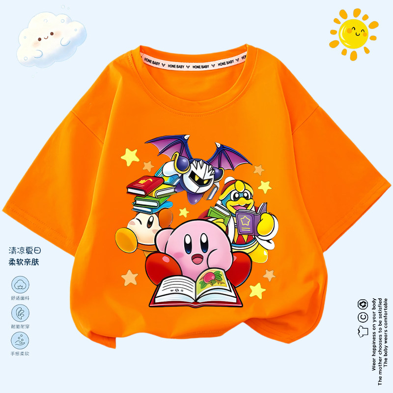星之卡比联名衣服瓦豆鲁迪上衣儿童短袖男女童T恤学生百搭半袖潮