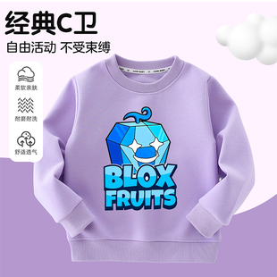 blox fruits游戏水果儿童圆领印花上衣T恤豹纹盒子男女童休闲卫衣