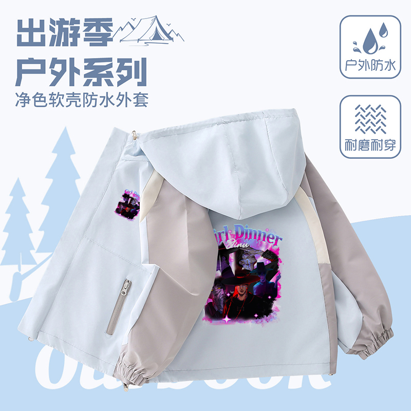 KPop 2025猎魔女团印花衣服沙加男团derpy哈吉虎卡通外套冲锋衣秋