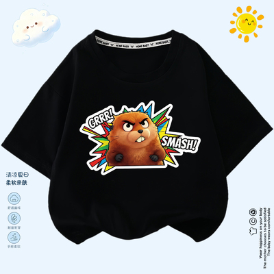 河狸变身计划Hoppers周边童装男女童夏季透气上衣纯棉T恤学生半袖