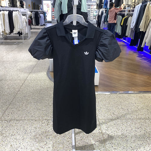 阿迪达斯三叶草泡泡袖运动连衣裙