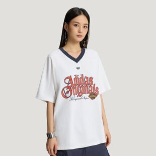 阿迪达斯三叶草V领短袖T恤女新款休闲字母印花上衣 KT3062 KT3063
