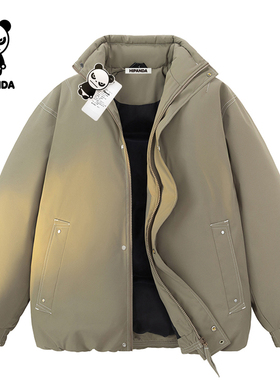 HiPanda你好熊猫秋冬户外加厚冲锋衣棉服男潮牌街头立领棉衣外套