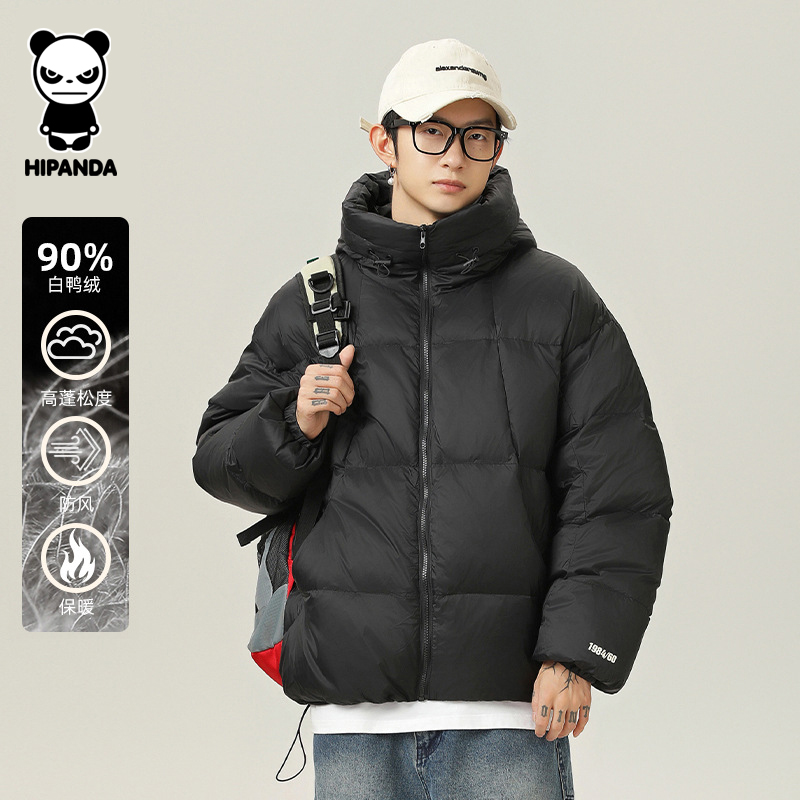 hipanda你好熊猫90绒轻型连帽羽绒服男冬季加厚防风面包服外套