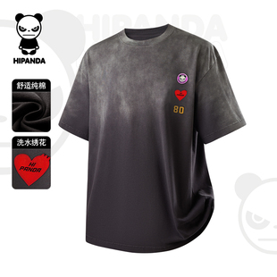 hipanda你好熊猫短袖男士春夏官方半袖潮情侣装上衣宽松白色T恤女