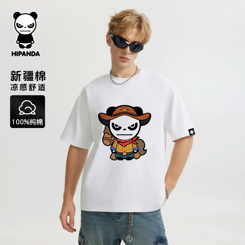 HIPANDA马年熊猫印花短袖T恤男