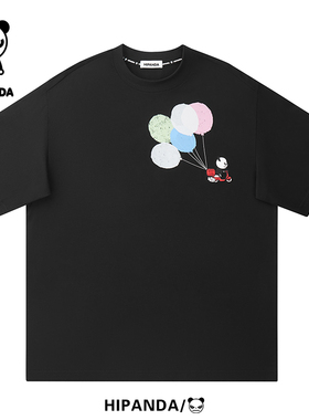 hipanda你好熊猫短袖男士春夏官方半袖潮情侣装上衣宽松白色T恤女
