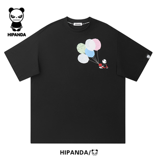 hipanda你好熊猫短袖男士春夏官方半袖潮情侣装上衣宽松白色T恤女
