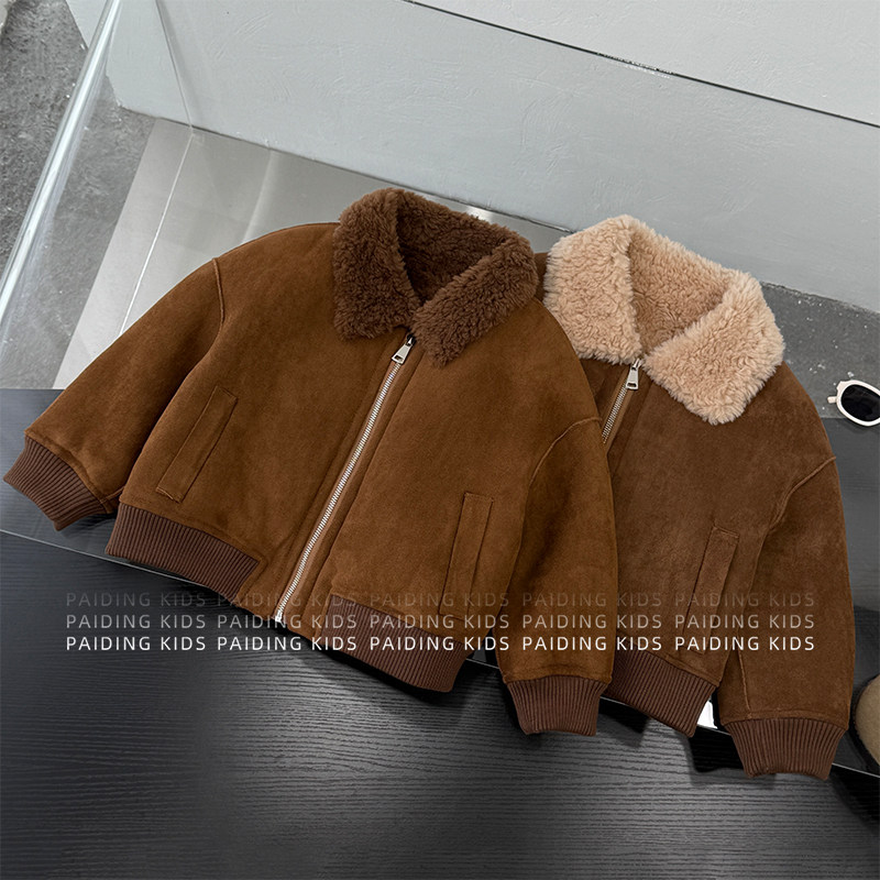 【现货】冬装儿童韩版纯色洋气拉链式休闲加绒加厚翻领外套SJ6552