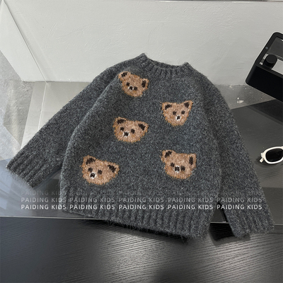 【现货】儿童毛冬装衣韩版洋气撞色卡通动漫提花保暖针织衫SJ7014