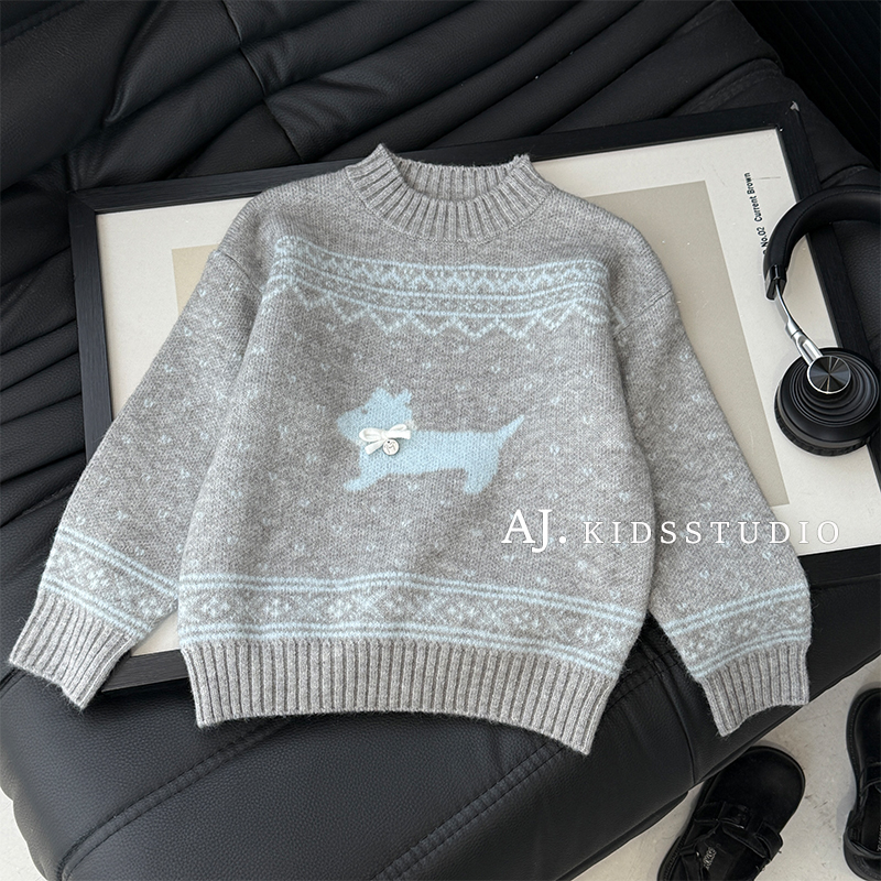 【泰酷】冬款女童韩版时尚可爱立体蝴蝶结立领针织毛衣MPG7454