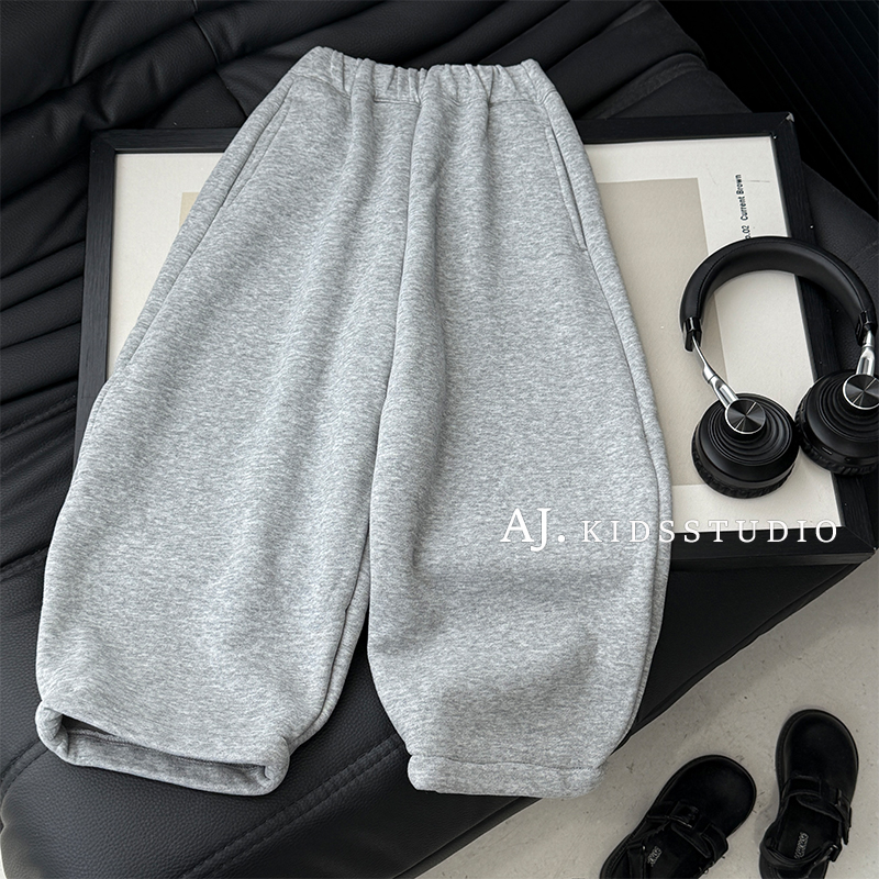 现货【泰酷】秋冬韩版男女童时尚纯色加绒保暖宽松休闲裤MPG7160