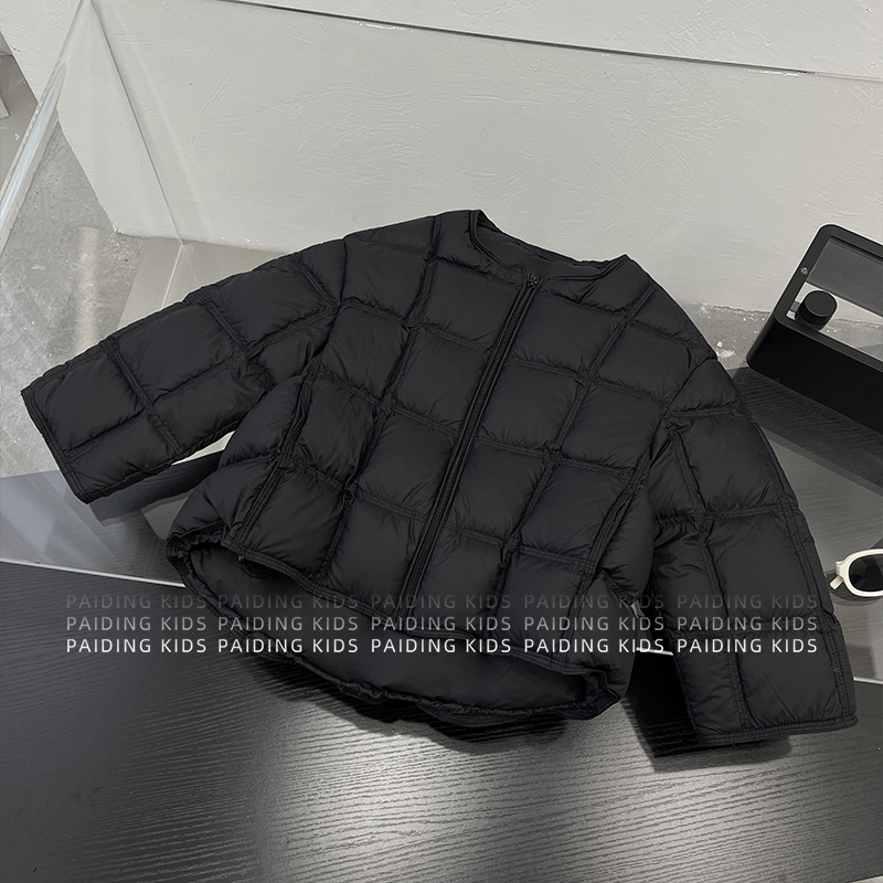 冬装儿童韩版时尚纯色百搭款加厚保暖方格泡芙棉服SJ6723-DD1