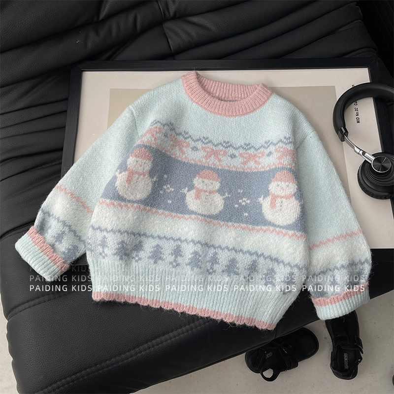 女童韩版时尚卡通雪人提花毛衣