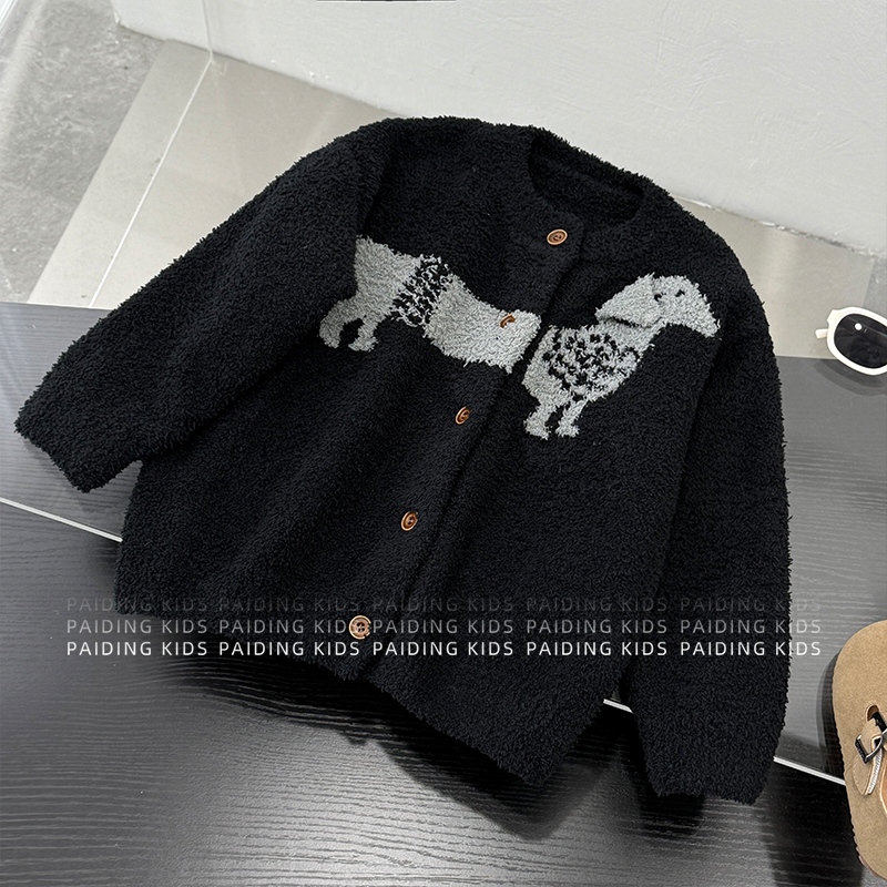 秋冬装儿童韩版时尚撞色小狗帅气休闲保暖毛衣针织衫SJ6805-DD1