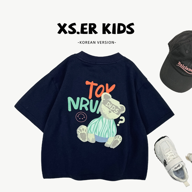 夏季【小熊音乐T】儿童时尚韩版宽松卡通印花水果短袖T恤HCXZ4281