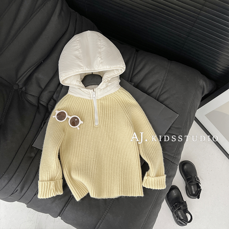 现货【泰酷】秋冬装儿童拼接连帽加厚针织毛衣外套MPG5236