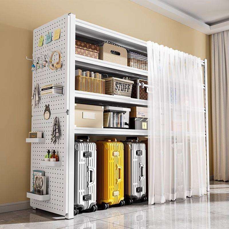 Jmo洞洞板储物铁架子防尘帘多层置物架货架行李箱落地客厅收纳架