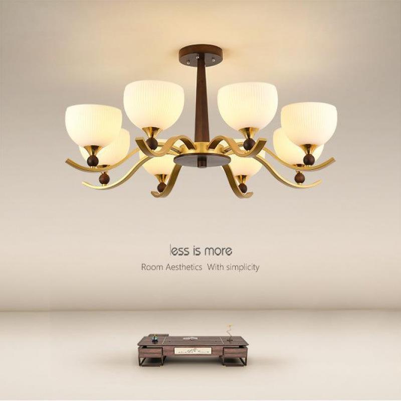 客厅吊灯2023年新款北欧网红轻奢创意胡桃木色现代简约卧室主灯具